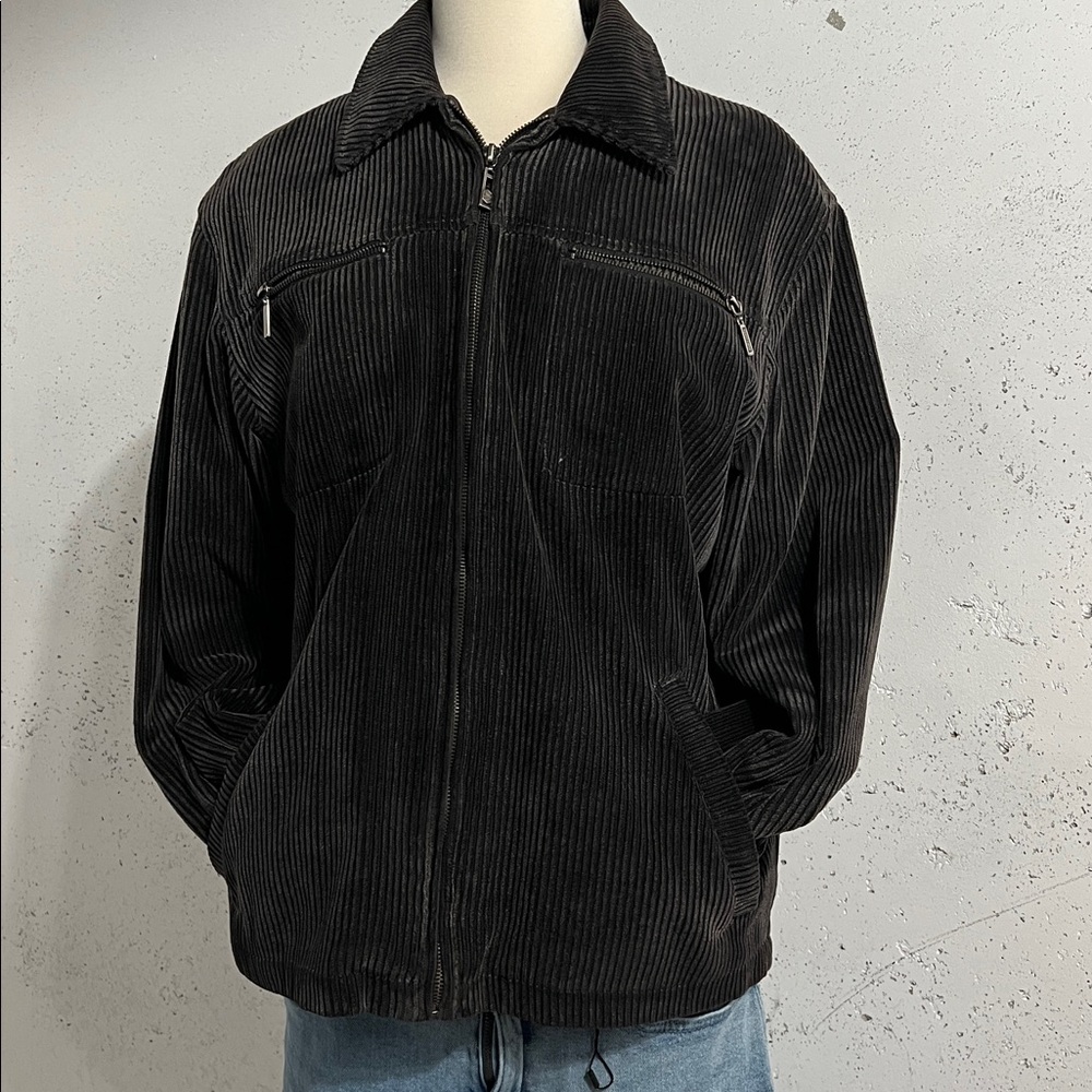 Black Corduroy Zip-Up Jacket